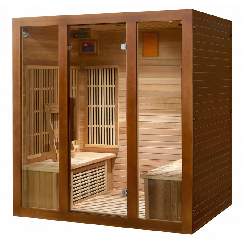 Sunray Roslyn 4 Person Cedar Sauna w/Carbon Heaters/Side Bench Seating -HL400KS