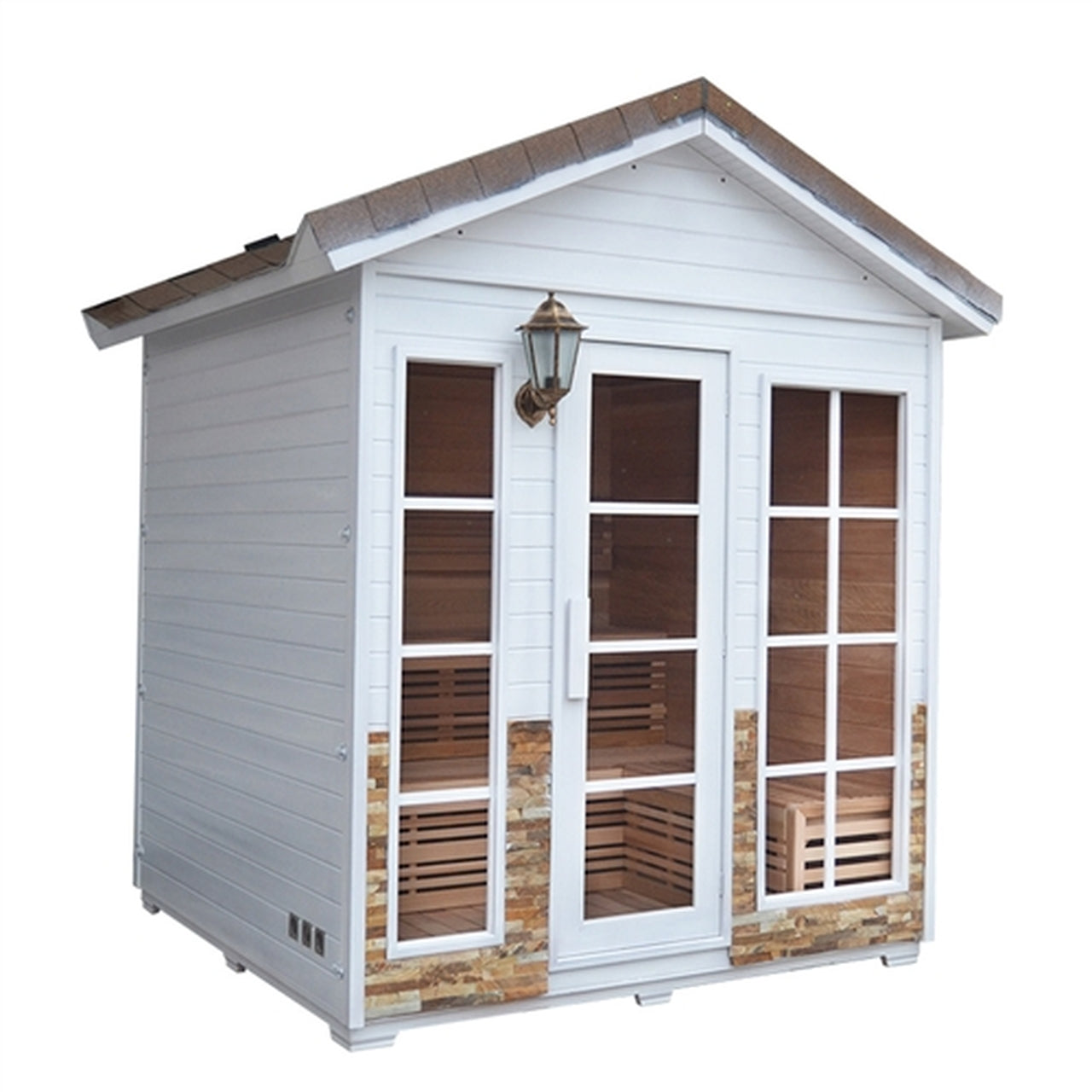 Aleko Canadian Red Cedar Wet Dry Outdoor Sauna Stone Finish- 6 Person