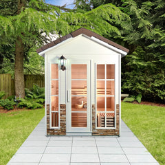 Aleko Canadian Red Cedar Wet Dry Outdoor Sauna Stone Finish- 6 Person