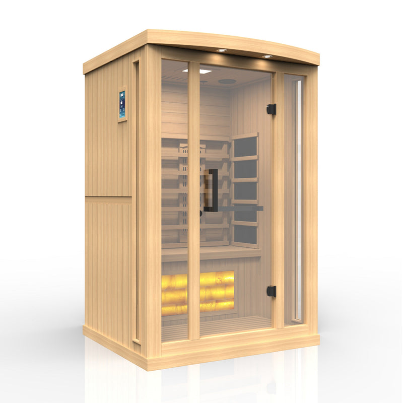 Golden Designs 2-Person Full Spectrum PureTech Near Zero EMF FAR Infrared Sauna with Himalayan Salt Bar