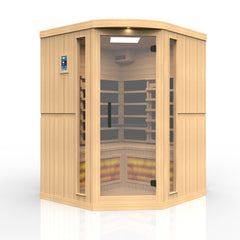 Golden Designs 3-Person Corner Full Spectrum PureTech™ Near Zero EMF FAR Infrared Sauna with Himalayan Salt Bar (Canadian Hemlock)