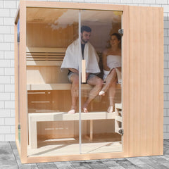 Aleko Canadian Hemlock Indoor Wet Dry Sauna with LED Lights - 4 Person