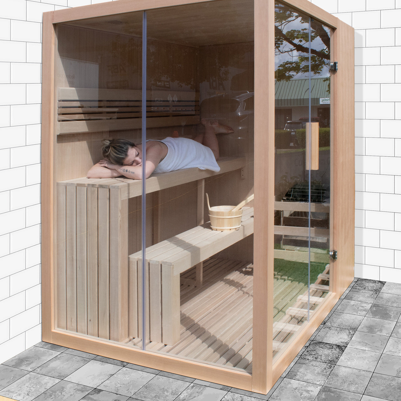 Aleko Canadian Hemlock Indoor Wet Dry Sauna with LED Lights - 4 Person