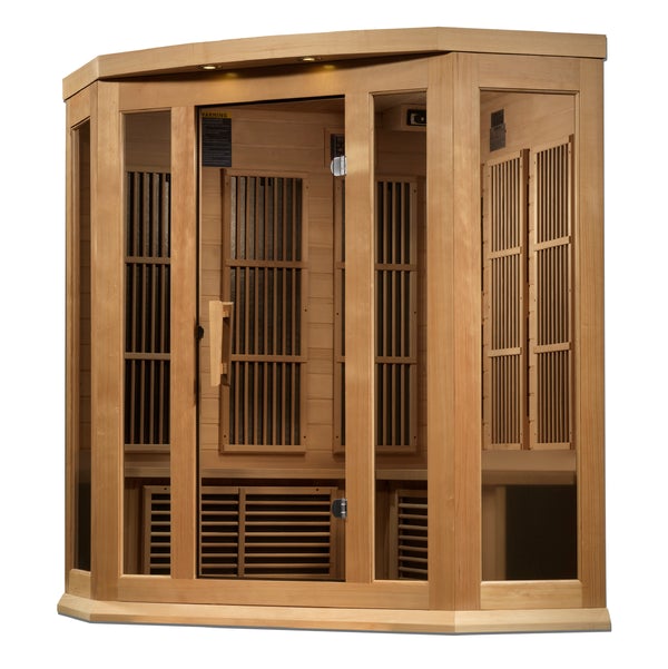 Golden Designs Maxxus 3 Person Corner Near Zero EMF FAR Infrared Sauna - Canadian Hemlock