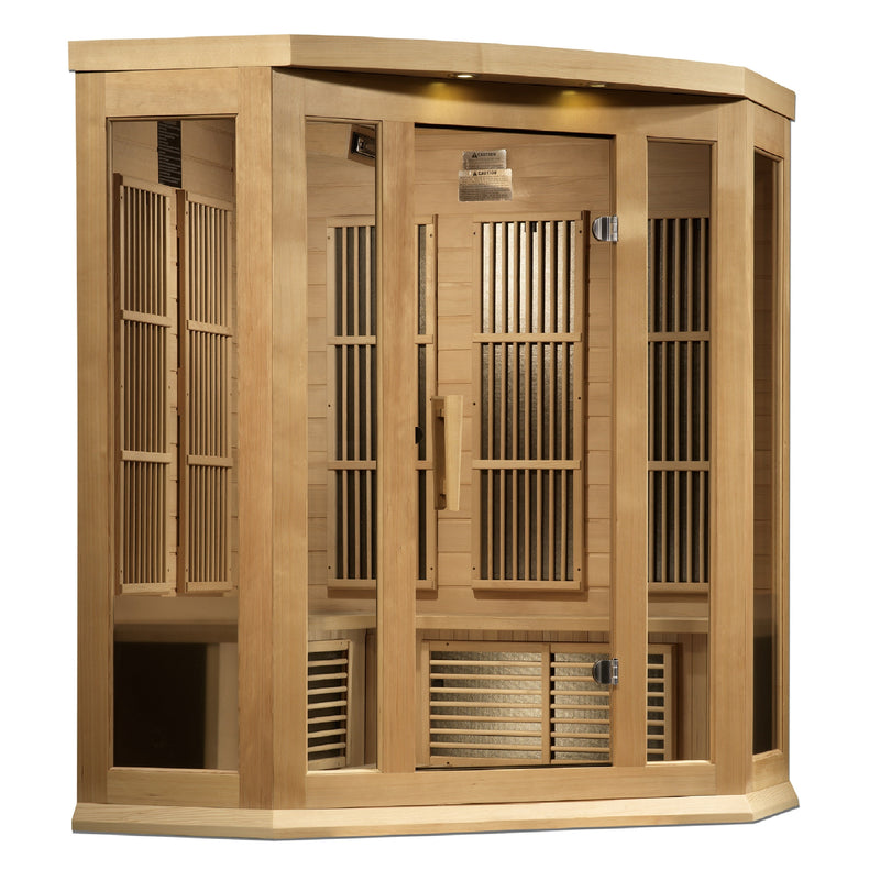 Golden Designs Maxxus 3 Person Corner Near Zero EMF FAR Infrared Sauna - Canadian Hemlock