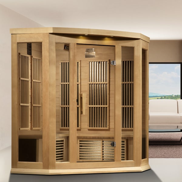 Golden Designs Maxxus 3 Person Corner Near Zero EMF FAR Infrared Sauna - Canadian Hemlock