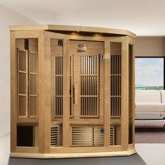 Golden Designs Maxxus 3 Person Corner Near Zero EMF FAR Infrared Sauna - Canadian Hemlock