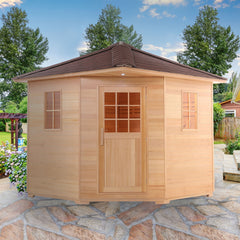 Aleko Canadian Hemlock Wet Dry Outdoor Sauna with Asphalt Roof - 5 Person