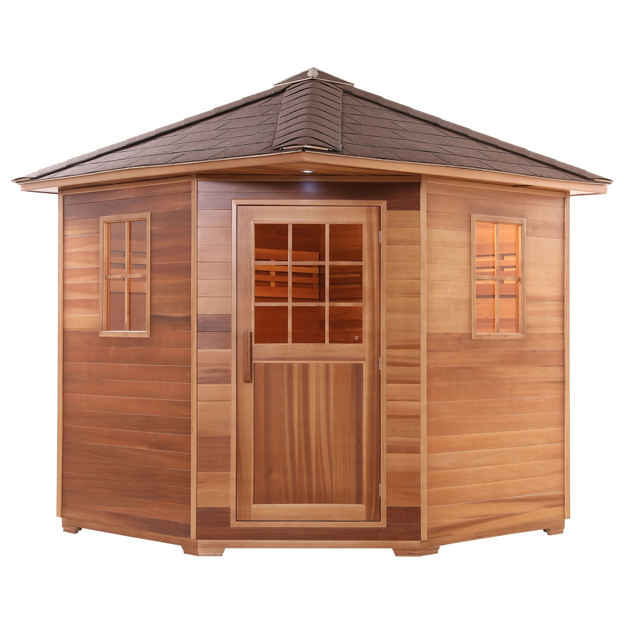 Aleko Canadian Cedar Wet Dry Outdoor Sauna with Asphalt Roof - 5 Person