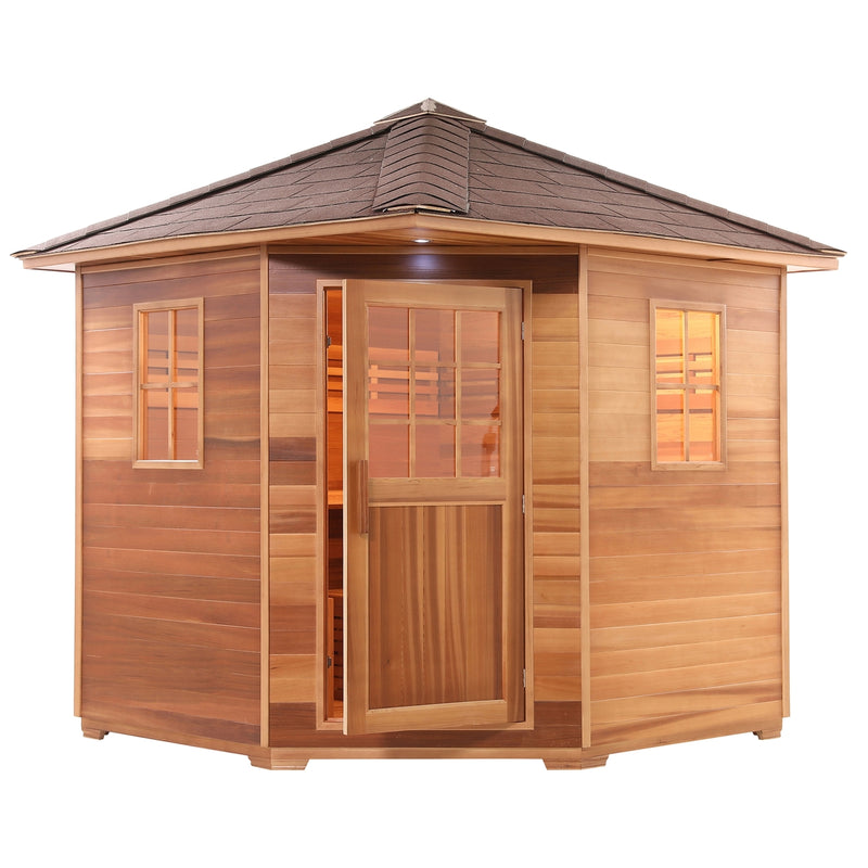 Aleko Canadian Cedar Wet Dry Outdoor Sauna with Asphalt Roof  - 8 Person