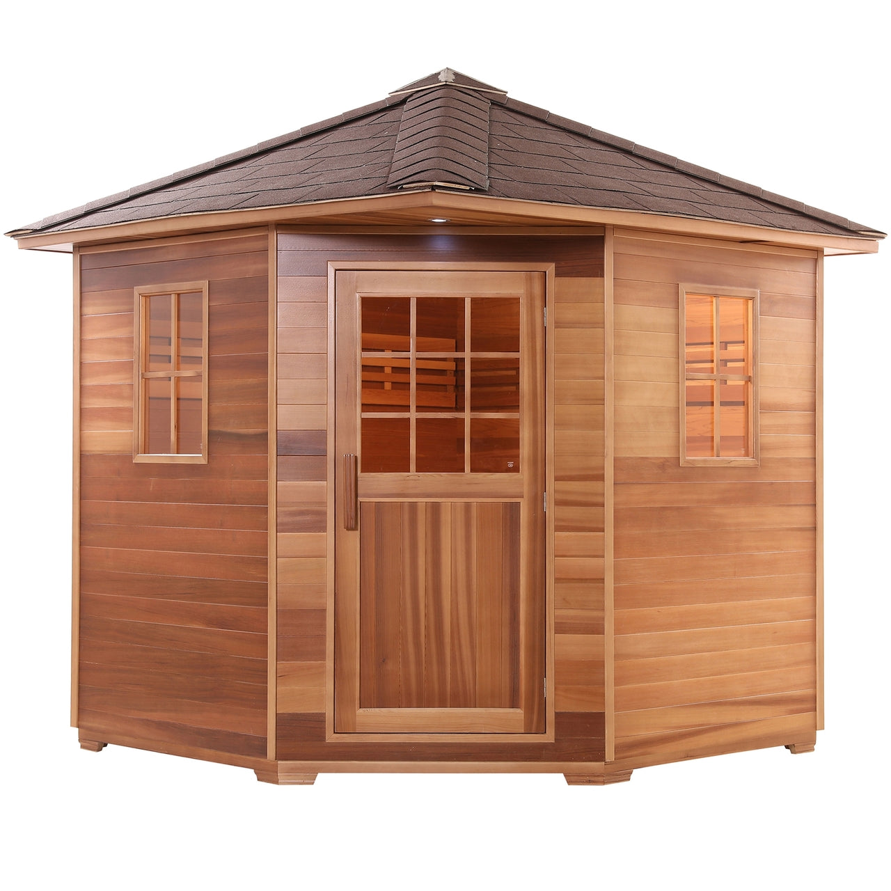 Aleko Canadian Cedar Wet Dry Outdoor Sauna with Asphalt Roof  - 8 Person