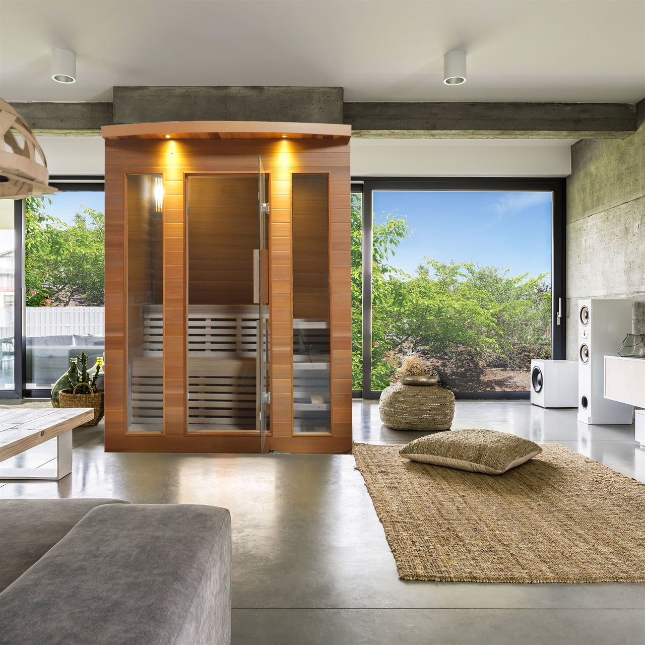 Aleko Clear Cedar Indoor Wet Dry Sauna with Exterior Lights - 4 Person