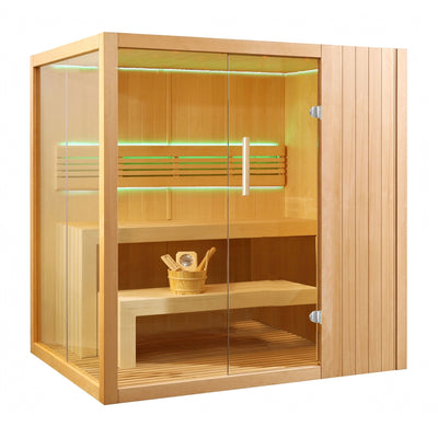 Aleko Canadian Hemlock Indoor Wet Dry Sauna with LED Lights - 4 Person