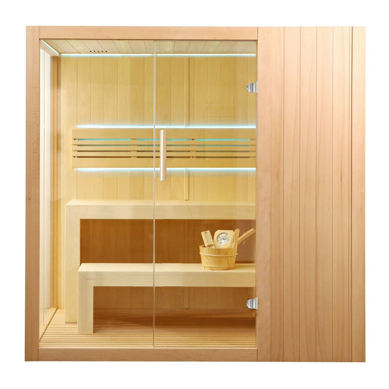 Aleko Canadian Hemlock Indoor Wet Dry Sauna with LED Lights - 4 Person