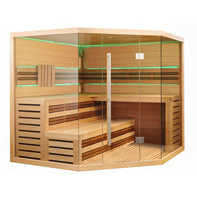 Aleko Canadian Hemlock Indoor Wet Dry Sauna with LED Lights - 6 Person