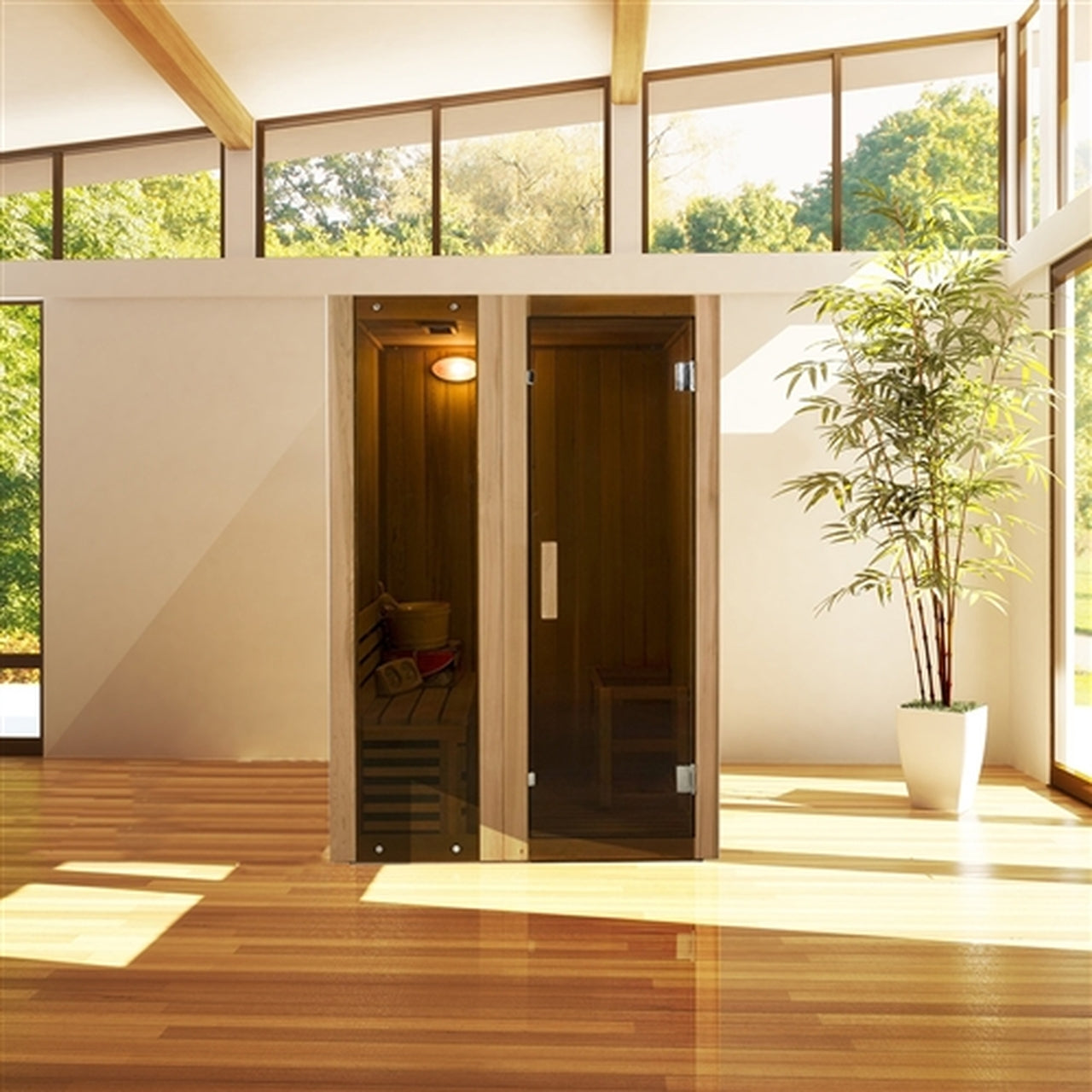 Aleko Canadian Cedar Indoor Wet Dry Sauna Steam Room -2 Person