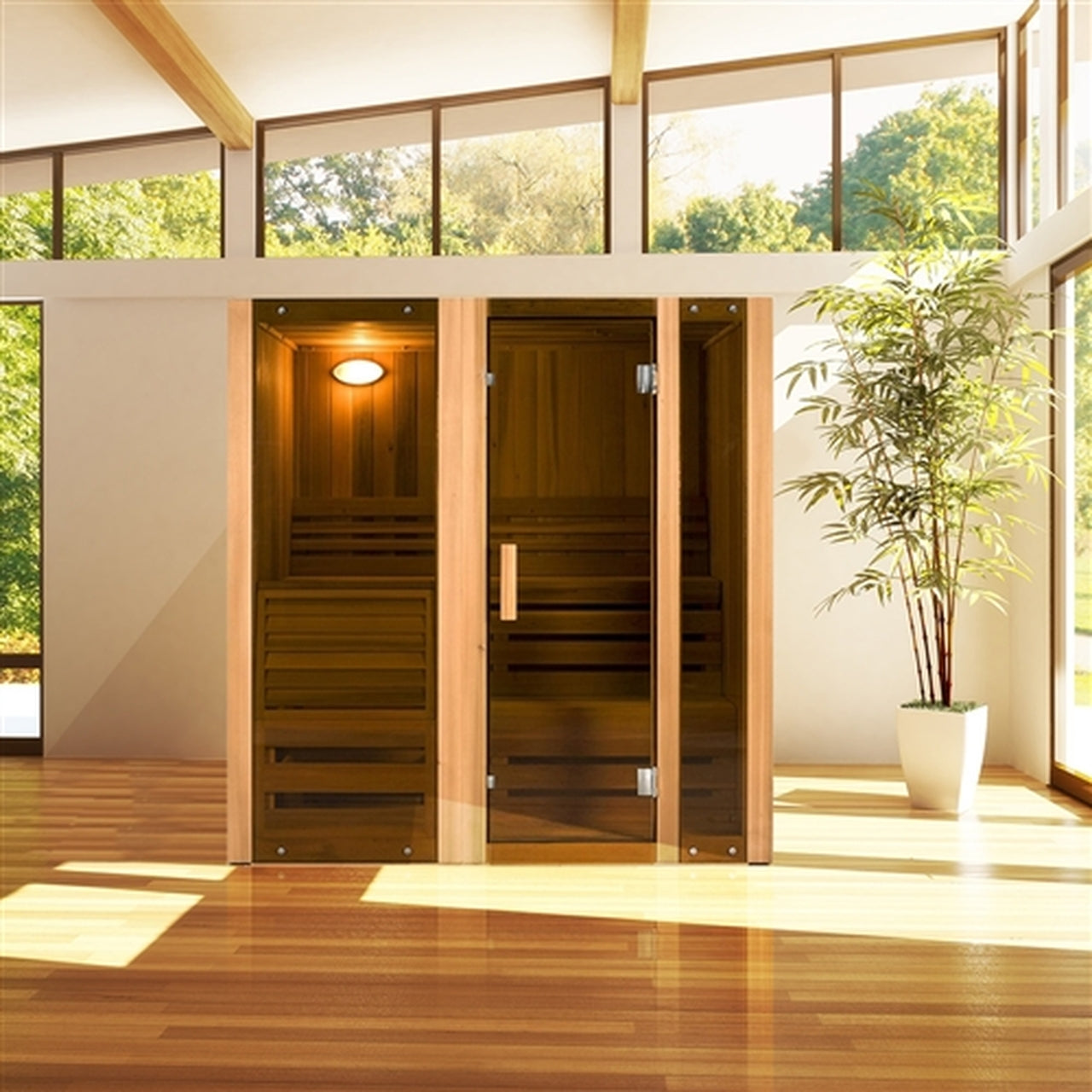 Aleko Canadian Cedar Indoor Wet Dry Steam Room Sauna  - 6 Person