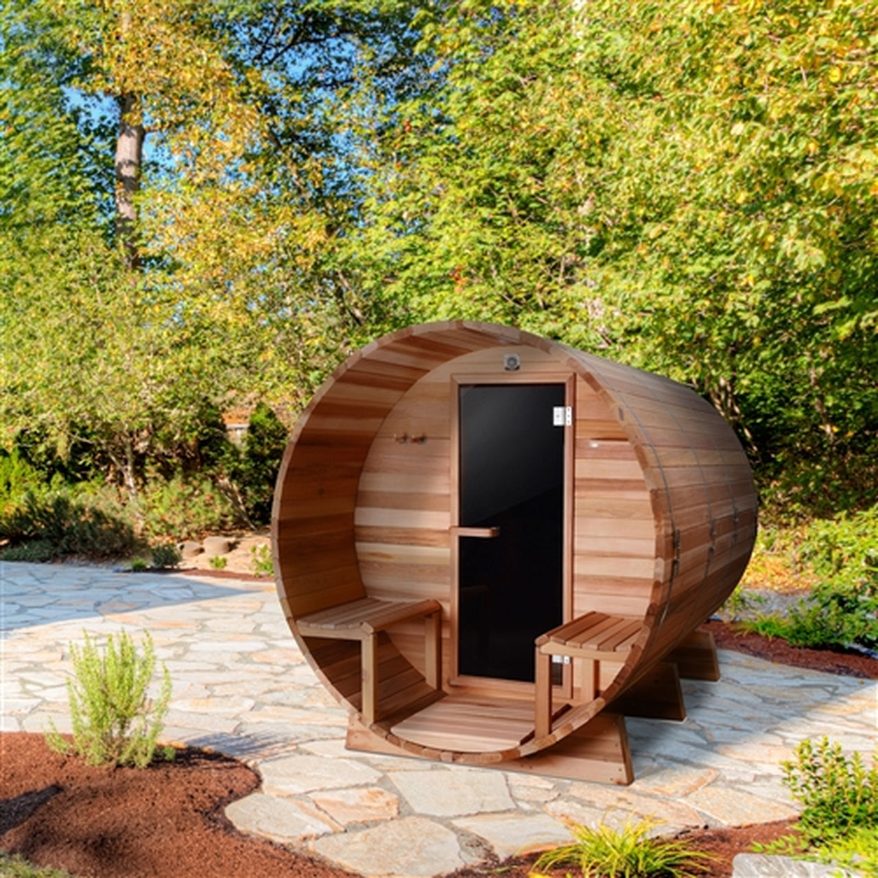 Aleko Outdoor or Indoor Western Red Cedar Wet Dry Barrel Sauna - 8 Person
