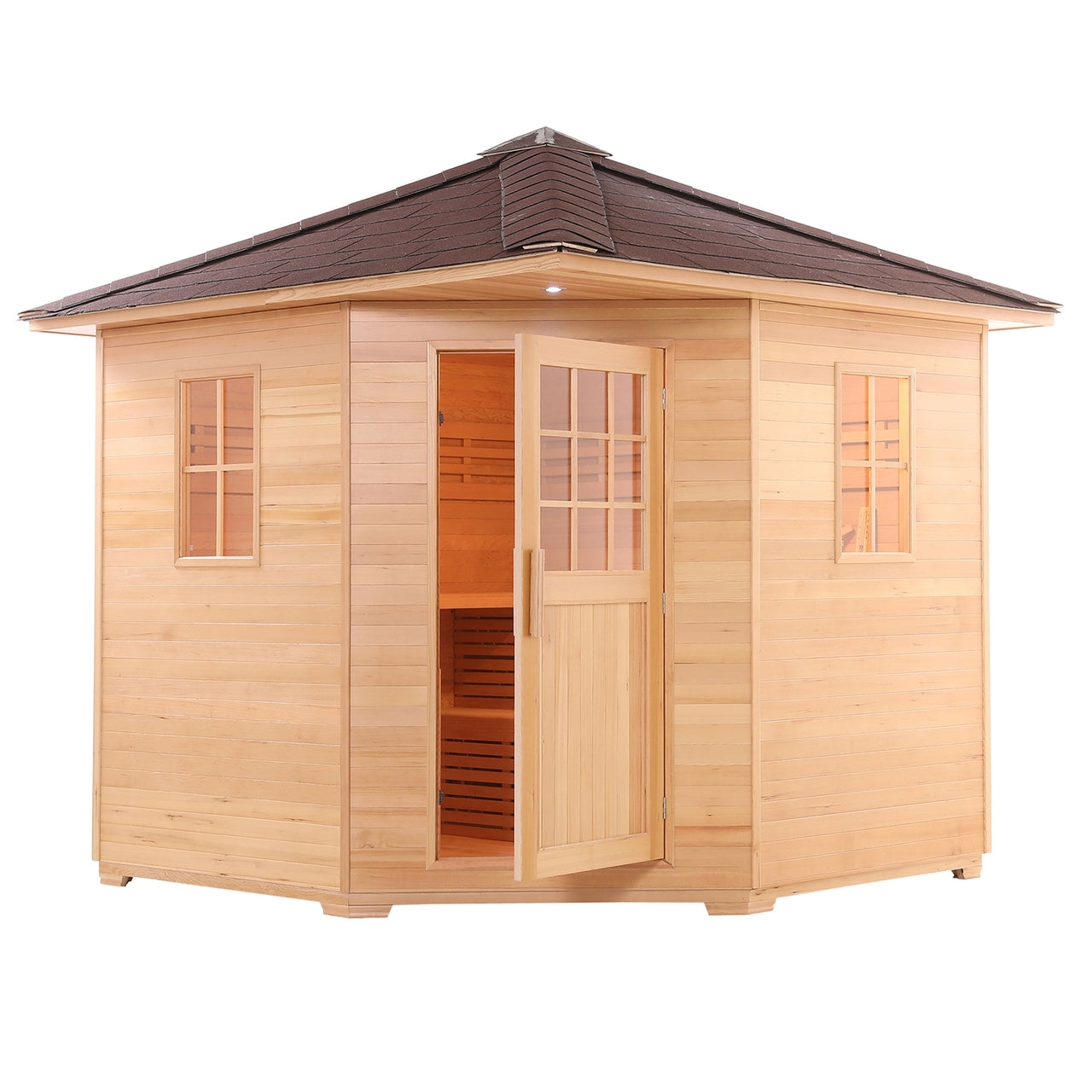 Aleko Canadian Hemlock Wet Dry Outdoor Sauna with Asphalt Roof -8 Person