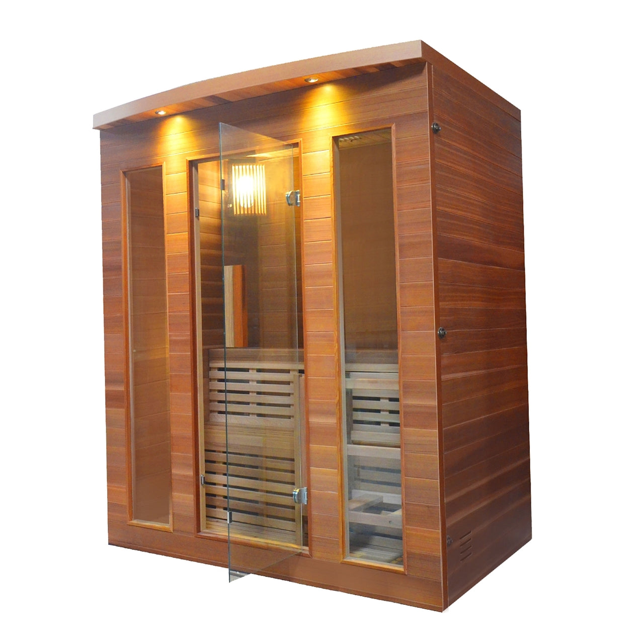Aleko Clear Cedar Indoor Wet Dry Sauna with Exterior Lights - 4 Person